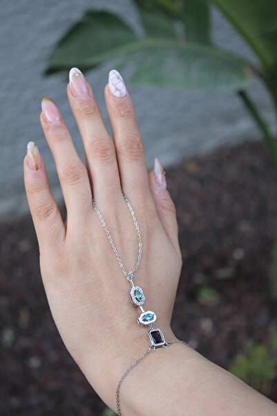 SHINELUC شاهمران فضي بتفاصيل حجرية ملونة