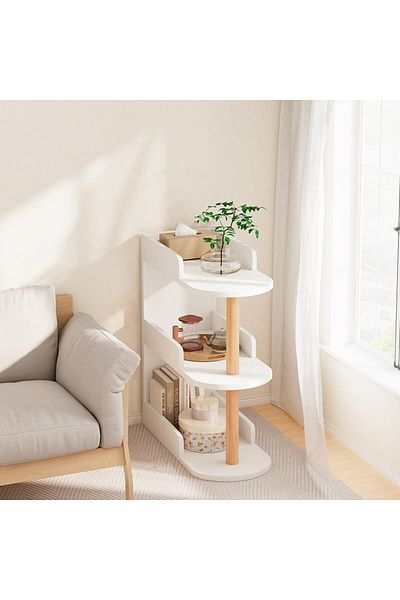 COOYA 3-Tier Slim Wooden Bookshelf,Free-Standing with Storage,Narrow Cabinet,for Small Spaces,White