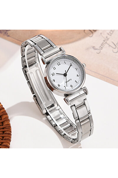 Choice ساعة نسائية أنيقة فضية بيضاء بمينا صغير، ساعة كوارتز عربية كاجوال للسيدات