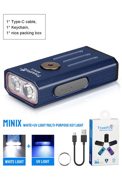 Choice Li-polymer Battery Navy Wihte And Uv Trustfire Minix Mini Edc Flashlight Keychain 320lm 365nm Uv Lam