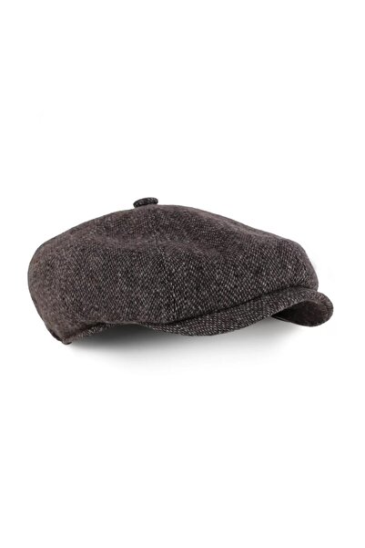 KAMBO WEAR Brown Herringbone Patterned Stitched Winter Fabric Men's Cap Hat (Anti-Sweat Satin Lining)