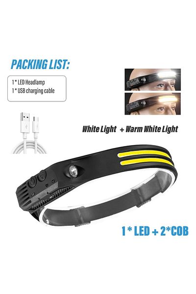Choice 2x Cob Induction Headlamp Cob Led Sensor Head Lamp Built-in Battery Flashlight Usb Rechargeable Head