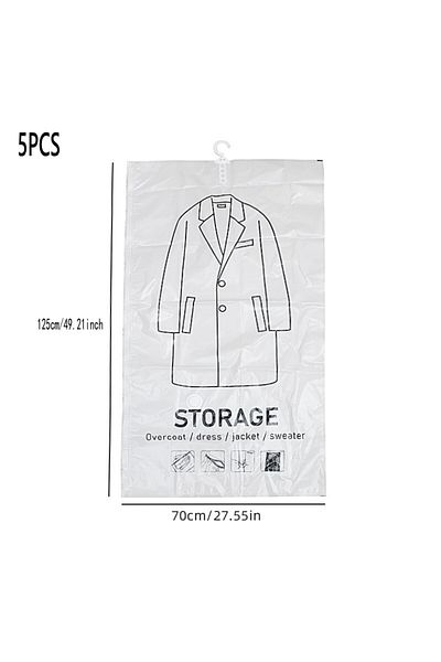 Choice 5 Pack L(70X125cm) Hanging Vacuum Storage Space Saver Bags for Clothes for Suits, Dress, Jacket