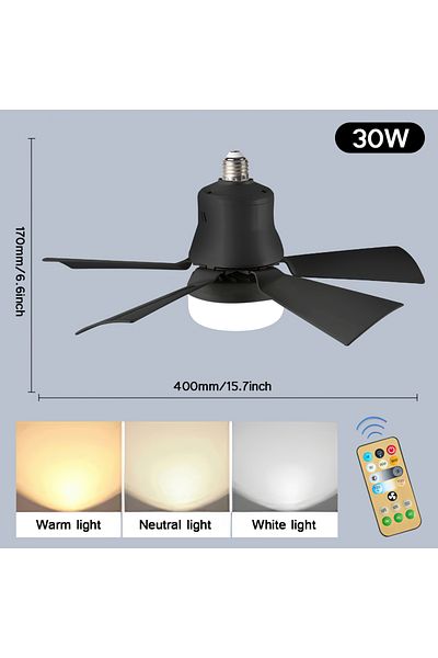 Choice black LED Ceiling Fan with Lamp and Remote Control Dimmable 3-Speed Fan Silent Timed AC85-265V for B