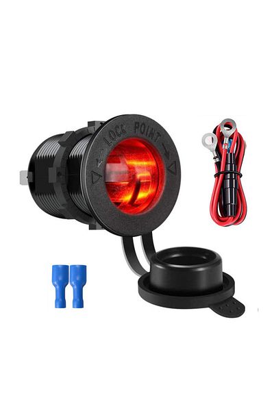 Choice Red with wire Cigarette Lighter Socket Car Marine Motorcycle ATV RV Lighter Socket Power Outlet Sock