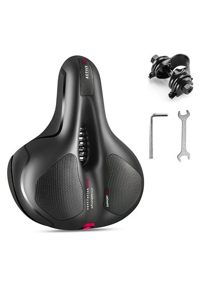 Choice Black red Large Road Bike Breathable Bicycle Saddle, Shock Absorbing Soft Comfortable Hollowed MTB M
