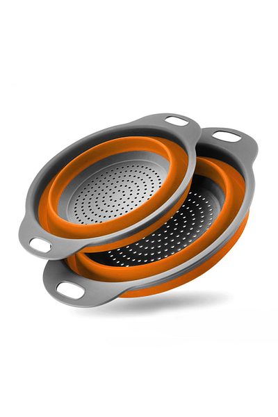 Choice orange set Drain Basket Silicone Vegetable Fruits Washing Drain Basket Folding Colander Strainer Col