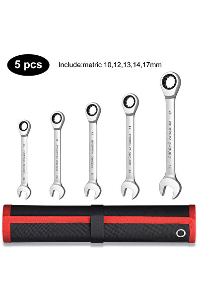 Choice6 5pcs(8-17) Ratcheting Wrench Set Metric and Standard 12-Point Box End...