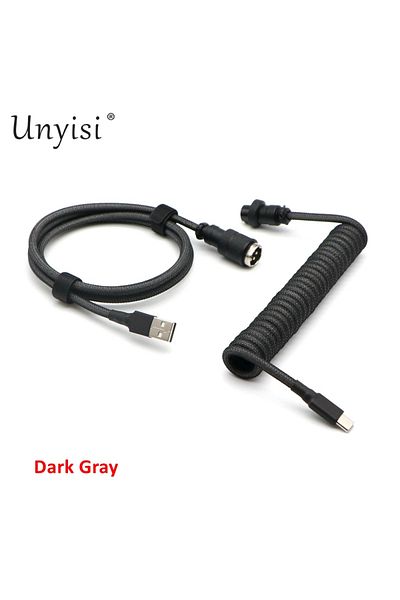 Choice 1.2m - 15cm Coiled Dark Gray Hand Made Paracord and PET Double Sleeved USB-A to USB-C Type-C Coiled