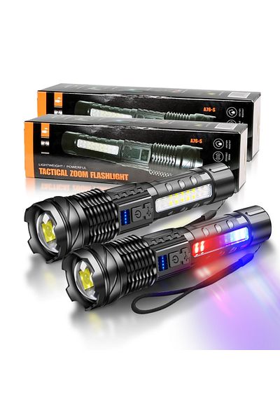 XIWANGFIRE ZOOM 2PACK Powerful XHP50 LED Flashlight Waterproof 18650 Torch With Side Light 7 Modes Camping Fish