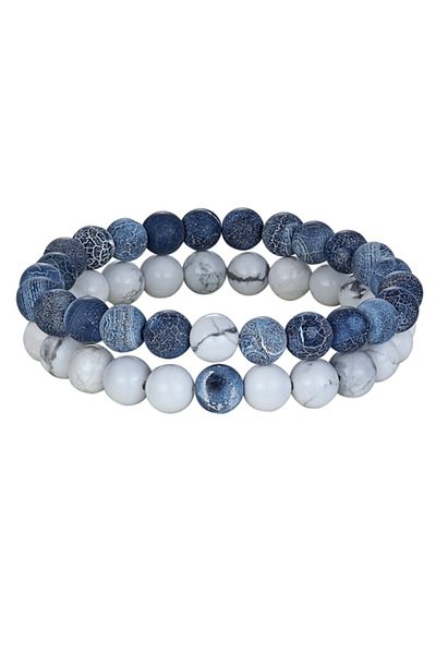 Choice Blue Stone White XQNI 2pcs/set Style Couples Distance Bracelet Natural Stone Yoga Beaded Bracelet fo