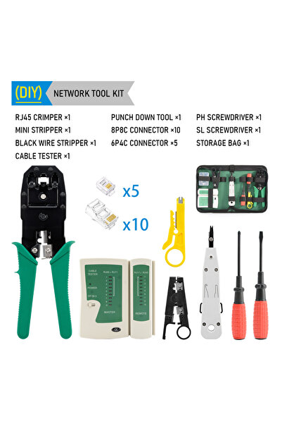 Choice1 DIY RJ45 Crimper Lan Tester Tool Set Ethernet Cable Stripper Punch Do...