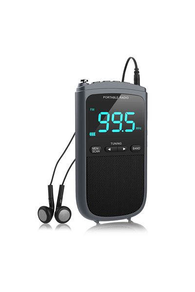 Choice black Mini AM/FM Portable Radios Pocket Receiver Stereo Speaker Rechargeable Radio with Alarm Clock