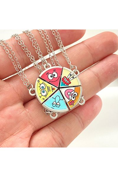 BANDAI 5pcs NEW 5 PCS Cute Anime SpongeBob kawaii SquarePant Patrick Pizza Suction Necklace High Beauty Cou