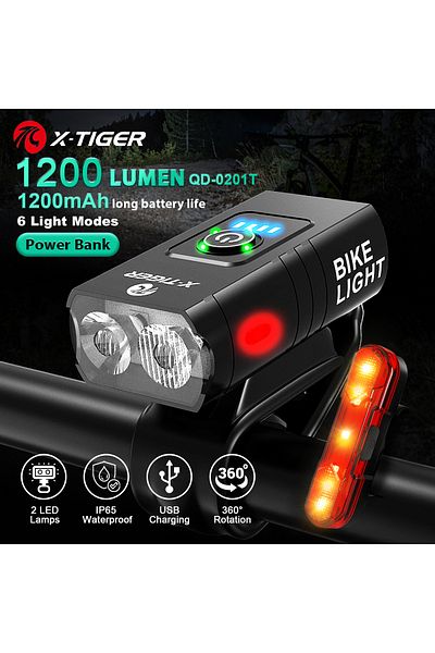 Choice QD-0201T X-TIGER Cycling Headlight Waterproof Bike Light 1200 mAh USB Rechargeable LED Bicycle Lamp