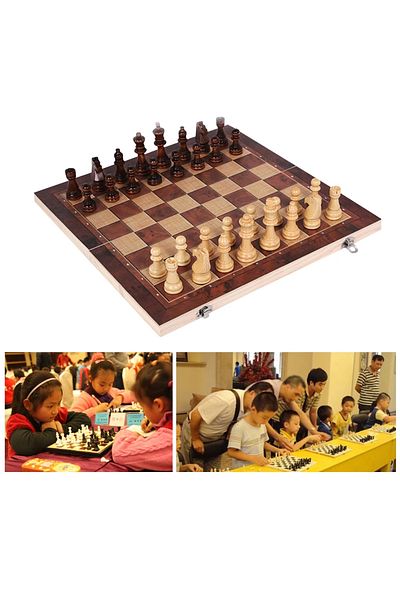 Choice 3 in 1 Chess Game Board Children Folding Storage Wooden Wooden Chess Board International Chess C...