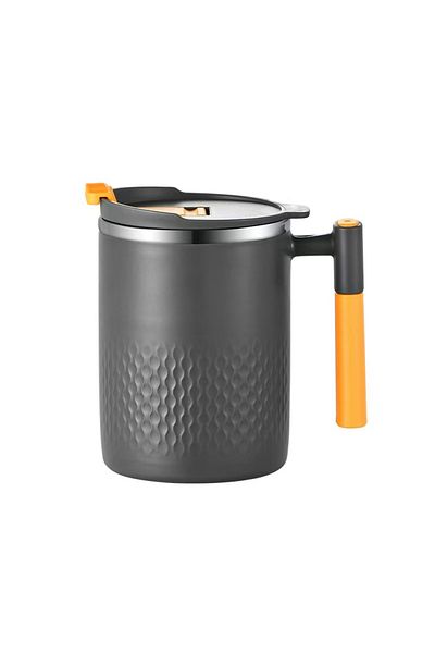 Choice Dark Gray Portable Double-layer Anti-scalding Coffee Mug 304 Stainless Steel Water Cup with Handle a
