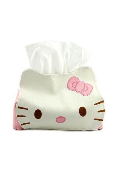 Miniso 1 علبة مناديل Sanrio Hello Kiity على شكل قطة كرتونية لطيفة Kt حافظة مناديل ورقية من الجلد الصناعي حيوانات سيارة منزل P.
