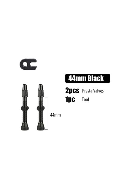 Choice 44mm Black 2PCS Bike Tubeless Presta Valves - Aluminum Alloy 40/44/48/60/80mm with Removal Tool (Pre