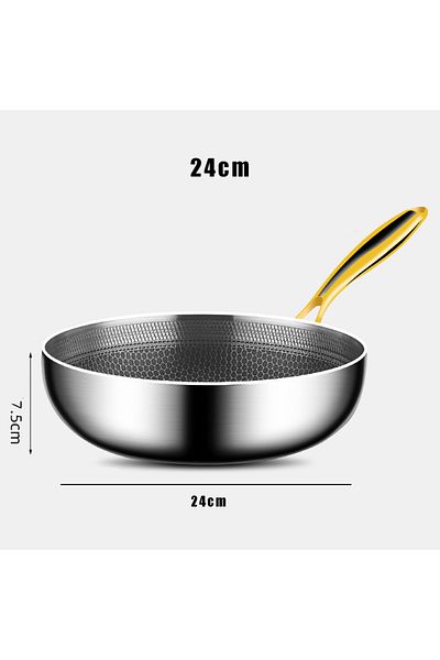 Choice 24cm 316 Stainless Steel Frying Pan Wok Non-stick Cooking Honeycomb Steak Gas Stove Pot Induction Ge