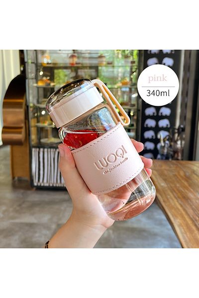 Choice 340-480ml Pink 340ml 340ML 480ML Portable Glass Bottle Cute Heat ResistantFor Drink Cold Water Juice