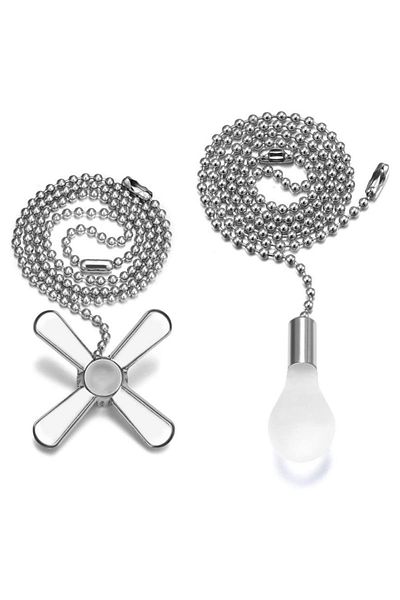 Choice Silver 2pcs Ceiling Fan Pull Chain Beaded Ball Extension Chains With Light Bulb Fan Pulls Set With C