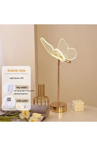 Choice 3 color Dimming USB Butterfly style Butterfly Led Table Lamp Retro Gold Acrylic Desk Lamps Hotel Vil