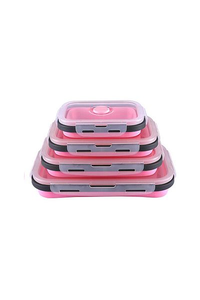 Choice grey pink One layer 4PCS Foldable Silicone Lunch Box Portable Microwave Heated Lunch Box Square Sili