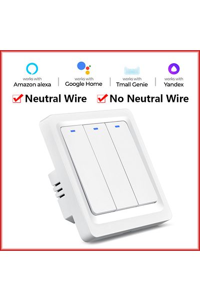 Choice DS-102JL-WHITE-03 WiFi Tuya Smart Switch Push Button 1/2/3 Gang Light Wall Switches 220V No Neutral