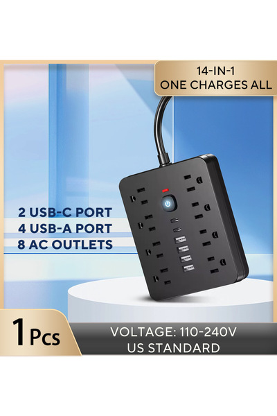 Choice شريط طاقة أمريكي 110-240 فولت 5 أقدام أسود قطعة واحدة 14 في 1 مع واقي ...