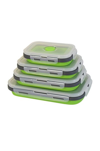 Choice grey green One layer 4PCS Foldable Silicone Lunch Box Portable Microwave Heated Lunch Box Square Sil