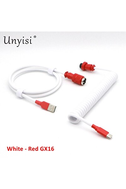 Choice 1.2m - 15cm Coiled White - Red GX16 Hand Made Paracord and PET Double Sleeved USB-A to USB-C Type-C
