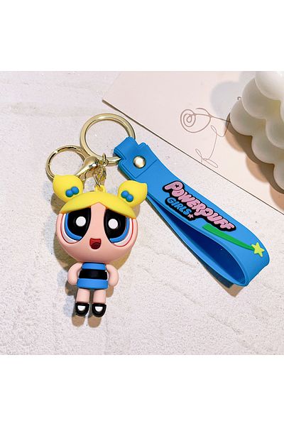 Choice 2 سلسلة مفاتيح إبداعية من Powerpuff Girls للنساء والرجال المعجبين بدمية سيليكون لطيفة من الكرتون Keyri.