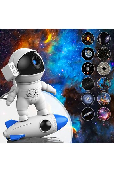 Choice White Rocket Astronaut Galaxy Projector Night Light Lamp And 13 Film Pieces Sky Projector 360° Rotat