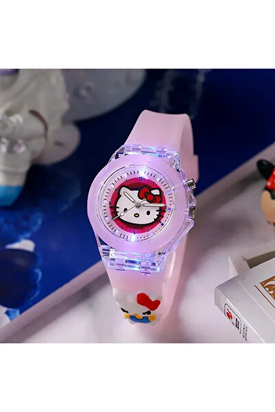 Miniso ساعة أطفال وردية اللون من ديزني فاشون ميني، ميكي ماوس، ضوء فلاش للأطفال، شخصية كرتونية