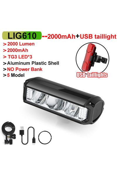 Choice 2000mAh Set 2 NEWBOLER Bicycle Light Front 10000mAh Bike Light 6000Lumen Waterproof Flashlight USB C