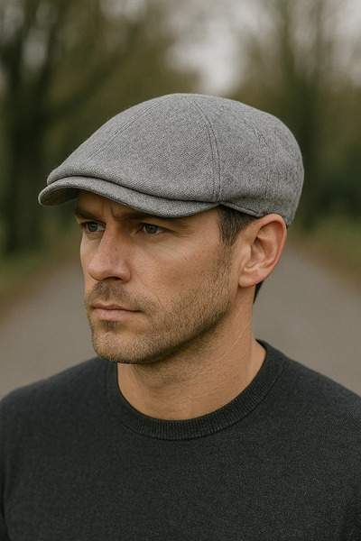 KAMBO WEAR Gray Striped Woolen Stamp Winter Fabric Cap Hat (Anti-Sweat Satin Lining)