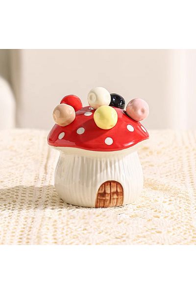 Choice ZHBJ1960-3 Cute Mushroom Fruit Fork Set Dessert Cake Stainless Steel Small Fork Storage Can Fruit Fo