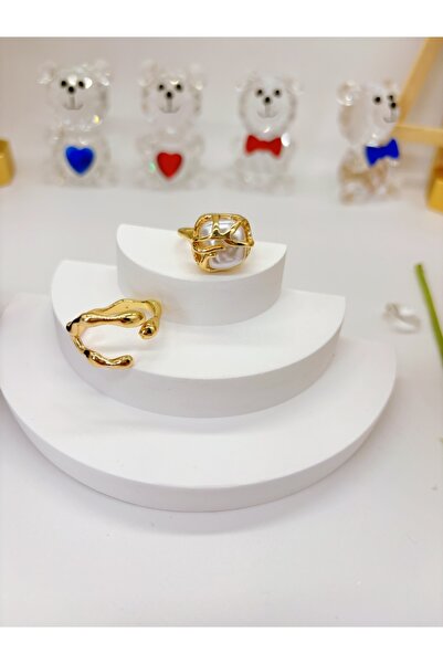 Choice طقم خواتم J030032-1 من قطعتين بتصميم كلاسيكي أنيق ولؤلؤ صناعي هندسي غي...