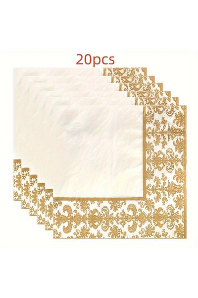 Choice 20 قطعة 20/100 قطعة، مناديل طباعة ذهبية، مناديل كوكتيل، ديكور أدوات مائدة الزفاف، أدوات تنظيف