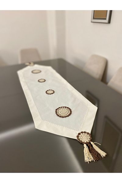 Parla Life Κρεμ λινό ύφασμα πλεκτό στο χέρι Runner με μοτίβο (προσαρμοσμένο μέγεθος και χρώμα)
