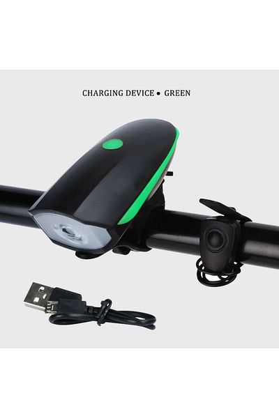 Choice Green Bicycle Front Light with Electric Horn Waterproof Bike Headlight USB Rechargeable Cycling Flas