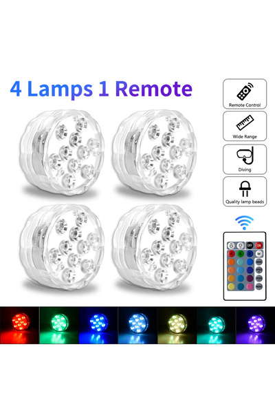 Choice 4 lamps 1 remote 10 LEDs RGB Submersible Light Underwater Lamp Battery Operated Garden Swimming Pool