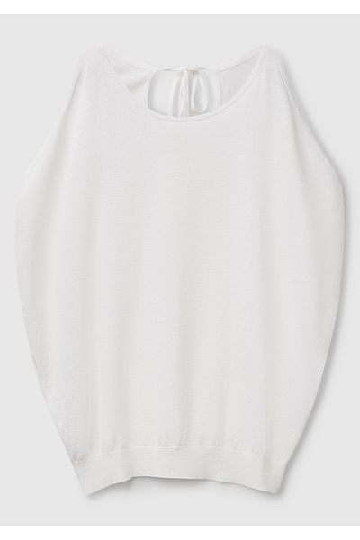 United Colors of Benetton Women's White Linen Blended Off-Shoulder Knitwear Sweater