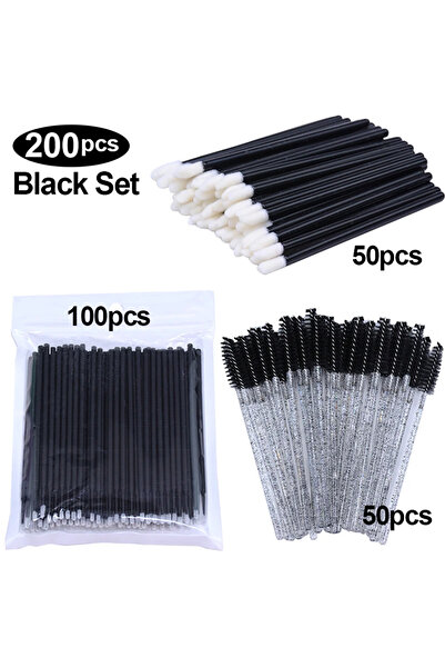 Choice1 مجموعة 200 قطعة سوداء، فرشاة رموش للاستخدام مرة واحدة، إطالة الرموش، ماسكارا، بكرات، مجموعة أدوات الشفاه