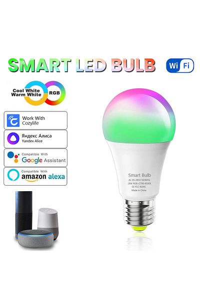 Choice Yes 1 pcs 18W RGBCW 15W WiFi Smart Light Bulb E27 LED RGB Lamp Work with Alexa Google Home Alice Voi