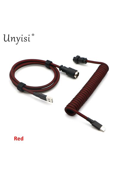 Choice 1.2m - 15cm Coiled Red Hand Made Paracord and PET Double Sleeved USB-A to USB-C Type-C Coiled Cable