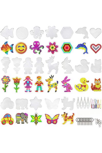 Choice WHITE 20PCS 5mm Fuse Beads Boards Clear Perler Hama Beads Pegboards Tweezers Hang Ropes Keychains Sm