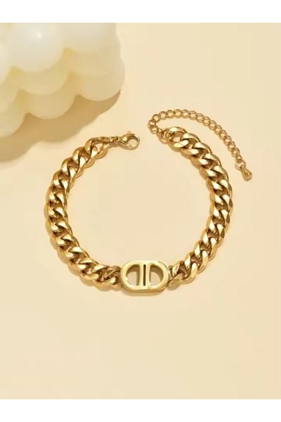 Choice Bracelet Golden 2/1PCS Set Gold Color Cuban Chain Geometric Charm Necklace Bracelet Jewelry Set Hiph