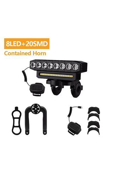 Choice black 8 LED Bike Front Light with Horn Bicycle Light 6 Modes USB Charging Waterproof Bicycle Headlig